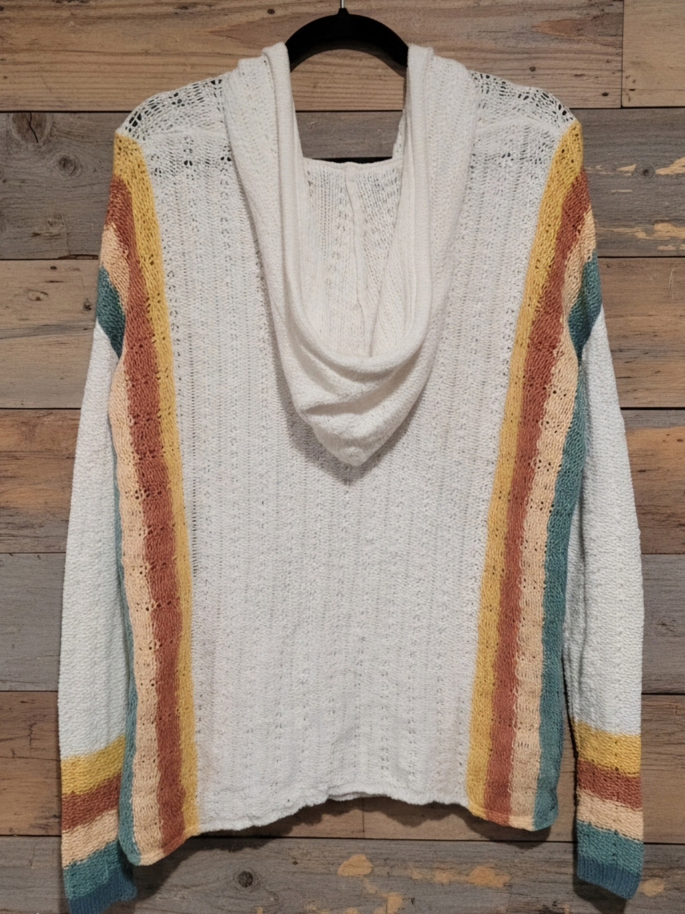 Natural Reflections Retro Stripe Open Knit Hoodie Sweater – Size Medium. - Picture 2 of 8